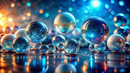 Naklejka premium Serene Blue Glass Bubbles Background - Abstract Architectural Photography