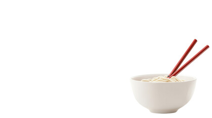 Soft, Fresh Noodles in a Clean, White Bowl with Red Chopsticks on a Bright Background for Culinary and Food Photography Projects