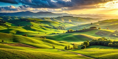 Obraz premium Serene Campo Felice Landscape: Rolling Hills & Vast Sky - Stock Photo