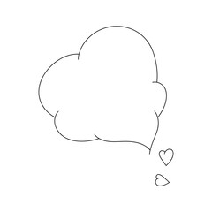 A heart-shaped speech bubble. Black and white graphic illustration with a hand-drawn line, isolated on white, vector. Decorative blank element for design with text, holiday, greetings, valentines