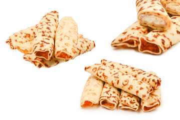 Pancakes with curd isolated on white background.