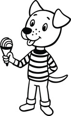 A cartoon dog with ice cream silhouette vector illustration A cartoon dog line art vector