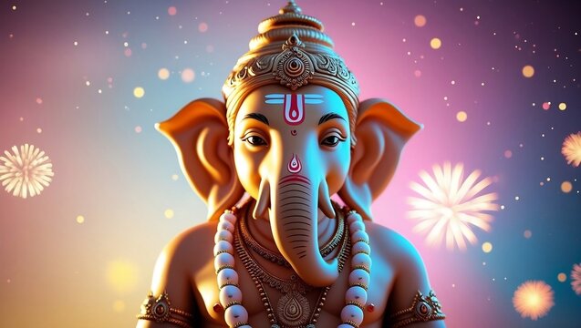 Radiant Lord Ganesha Portrait: Symbol of Divinity, Wisdom, and Festivity
