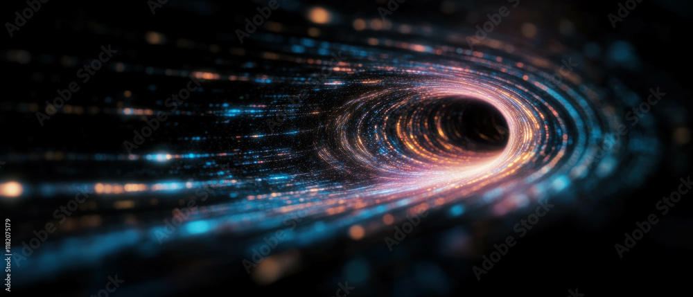 Poster whirling vortex of colorful light opening a magical portal to unknown realms