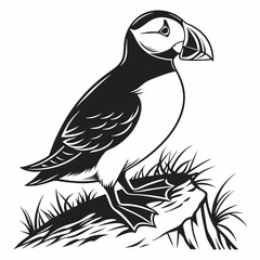 Puffin vector silhouette black design white background