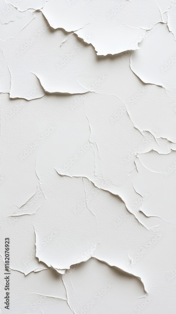 Poster close up of cracked white paint on a wall forming an abstract pattern, suitable for backgrounds and 