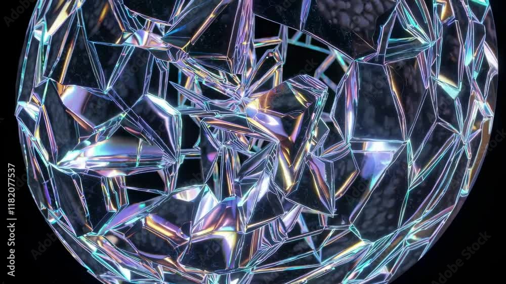 Fototapete shattering glass ball showcasing intricate patterns and dynamic colors in a dark setting