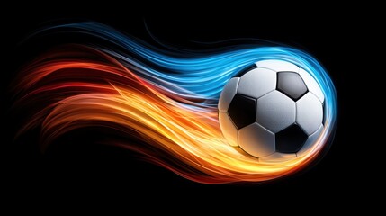 A dynamic soccer ball surrounded by vibrant flames, symbolizing speed and excitement in the world of football.
