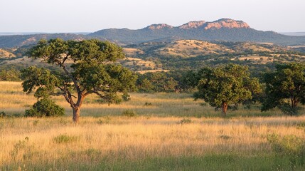 Golden Grasslands Under Vast Texas Sky, Lone Tree
