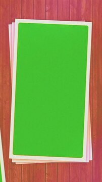 vertical intro design turning pages photo album gallery frames layers set of multiple paper canvas template 3d render motion graphics social media introduction blank empty page animated green screen