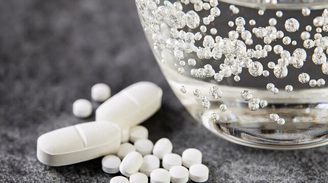 of paracetamol tablets next to a glass of water, highlighting the typical way of ingestion. | Paracetamol 