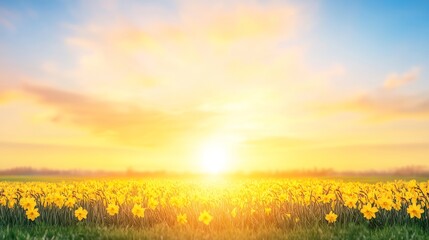 Golden Hour Daffodils Spring Sunset Meadow