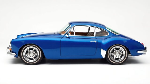 1990's classic vintage luxury blue car on white background