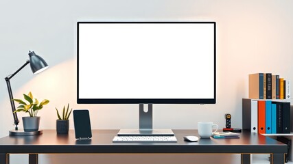 Modern Computer Setup Mockup - Steel Desk, Green Plant