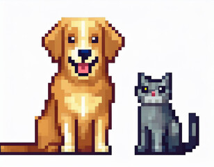 Pixel art dog and cat together