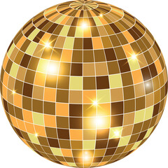 a gold disco ball on transporent background