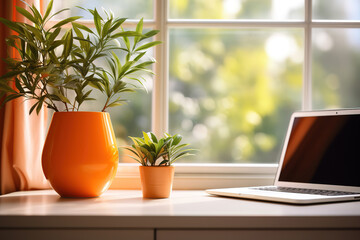 Fototapeta premium Incredible Home workplace with laptop computer on desk