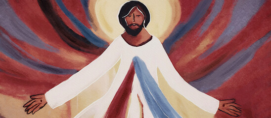 Jesus Christ Opens His Arms with Divine Love and Mercy, watercolor