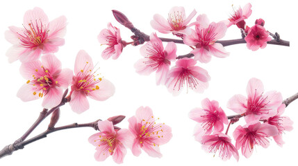 Delicate pink cherry blossoms on branches, showcasing natural beauty and springtime essence. isolated on white background