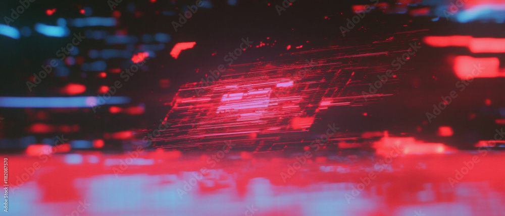 Fototapete vibrant red glitch distortion creating intense digital error effects in abstract visuals