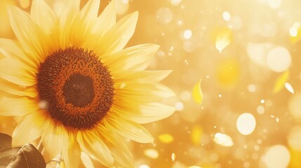 Obraz premium Golden Sunflower Bloom in Sunlight with Falling Petals
