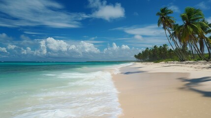 "Tropical Paradise with Crystal-Clear Waters and Lush Palm Trees"

