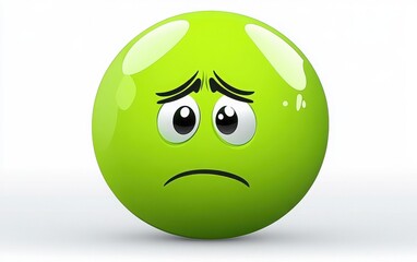 Clip art illustration of a sad green emoji, with a sad face expression, flat design on a white background, no shading. 