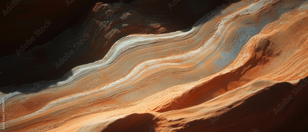 Poster Rolling sand dunes create mesmerizing patterns in an arid desert landscape