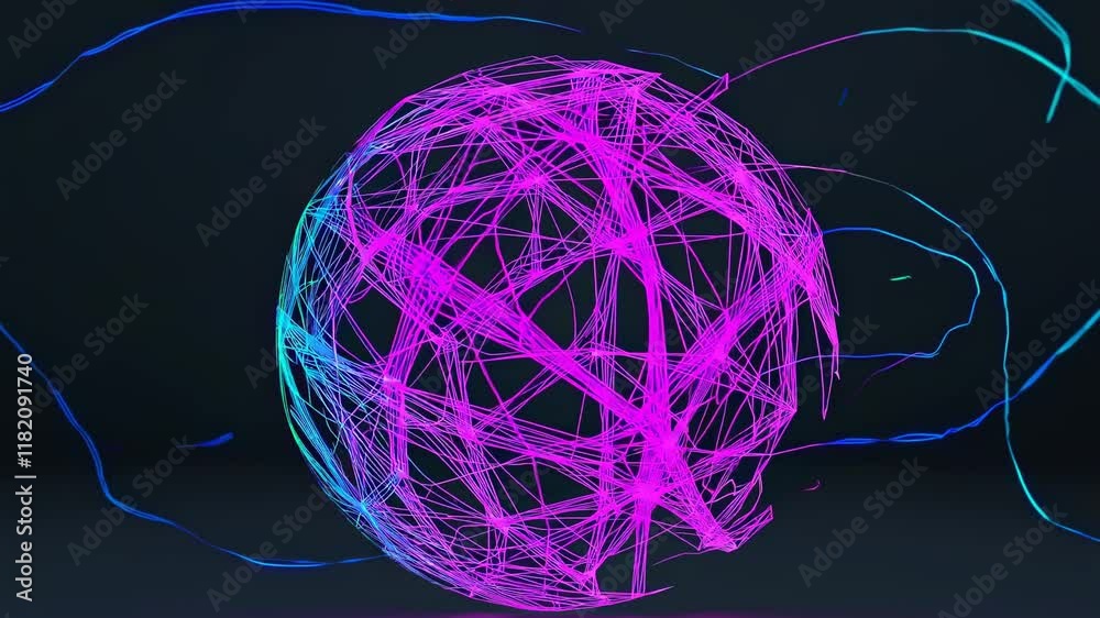 Fototapete dynamic blue sphere animation showcasing interconnected lines representing technology and innovation