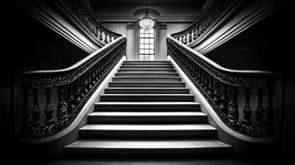 Majestic Black and White Staircase: A Symphony of Architectural Grandeur