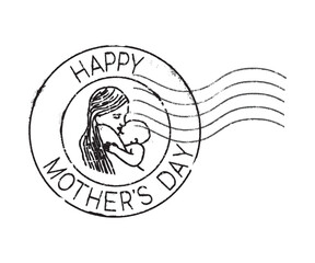 A rubber stamp with the inscription 'HAPPY MOTHER'S DAY' featuring a mother and child in the center. Retro seals for letter envelopes, greeting cards, passports, and parcels.