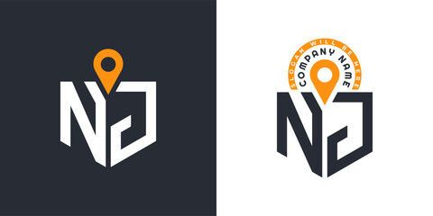 NJ Location Logo Bundle. Letter NJ Logo Dual Vector Icons for Recruitment and Navigation