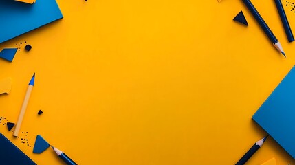 Colorful Pencils and Shapes on Yellow Background