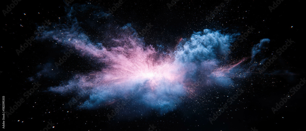 Poster Vibrant spark bursts illuminating a dark backdrop in an explosive display of color