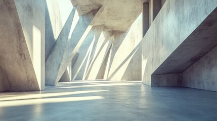 Obraz premium Abstract concrete structure with sunlight illuminating geometric shapes and shadows.