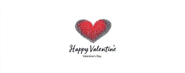 Valentine's Day banner with elegant black paintbrush text. A modern illustration of a Valentine greeting card template that includes calligraphy for "happy valentine's day" and hearts on a white