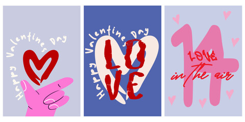 Retro posters for St. Valentine's Day. February 14 modern banner design concept. Set of Valentine's day greeting cards. Vector posts on social networks, elements for print