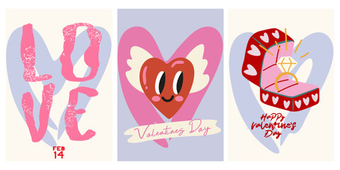 Obraz premium Retro posters for St. Valentine's Day. February 14 modern banner design concept. Set of Valentine's day greeting cards. Vector posts on social networks, elements for print