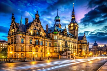 Obraz premium Sheffield Town Hall Night Photography - Majestic Architecture Illuminated