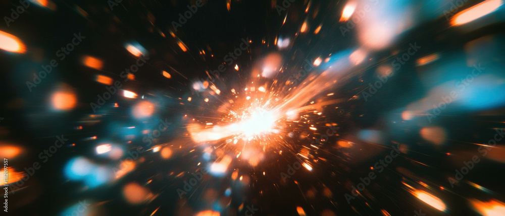 Poster Dynamic spark vortex creating a mesmerizing glow against a black background