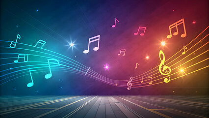 Obraz premium Colorful Music Notes on Abstract Background with Bright Lights