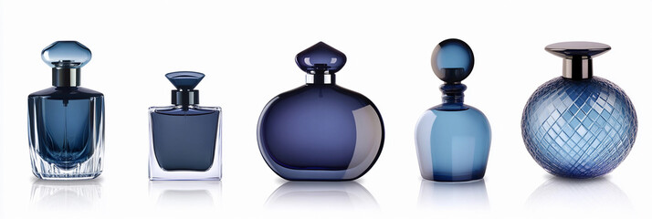 Elegant blue glass perfume bottles displayed together