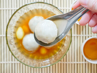 Sweet glutinous rice balls filled with black sesame seeds