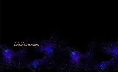 Isolated illustration of blue color, wavy glitter on black background.