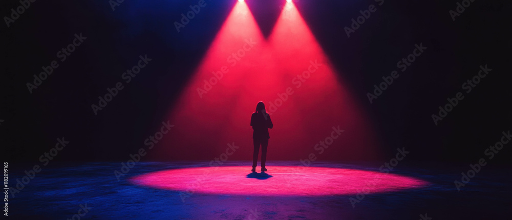 Poster intense performance highlighted by powerful spotlight on a solo singer expressing deep emotion