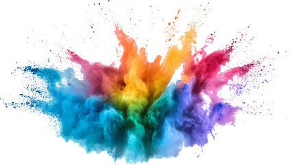 Colorful holi powder on white background. Colorful vibrant rainbow holi paint color powder explosion with bright colors isolated white background.