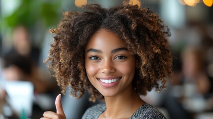 Fototapeta premium Customer Service Satisfaction: A customer showing a thumbs-up during an interaction with a customer service rep, signaling positive feedback