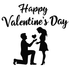  Happy valentine's day couple proposing vector silhouette
