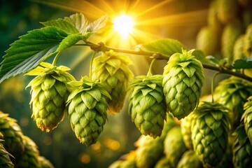 Silhouetted Fresh Hop Cones Close-Up: Agricultural Beer & Bread Ingredient