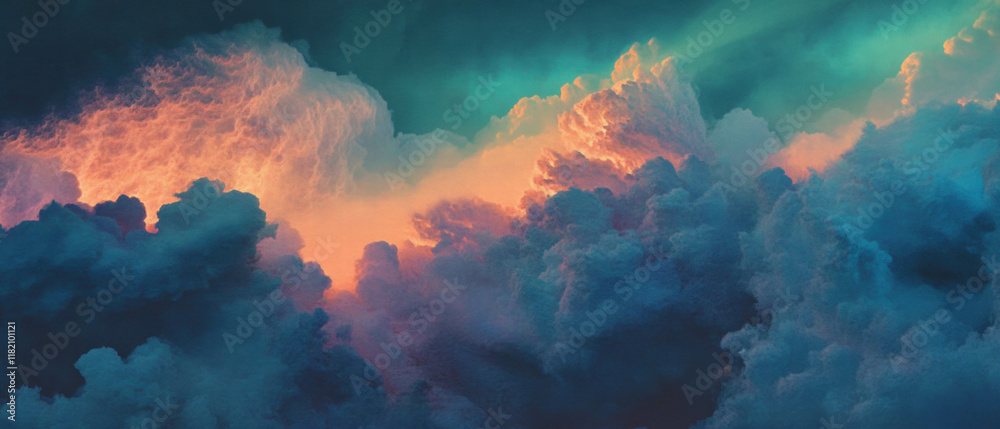 Poster Sun rays breaking through clouds create a dramatic and ethereal effect in the sky